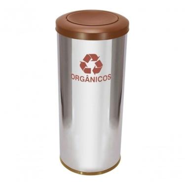 Imagem de Lixeira de Aço Inox 30l com Tampa Plastica Meia Esfera 30L Abertura Basculante Inox Hig...
