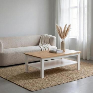 Imagem de Mesa de Centro Retangular em Madeira Maciça Pinus Vanilla Amêndoa/Bran