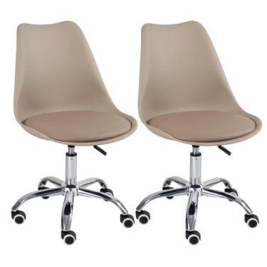 Imagem de Kit 2 cadeiras com rodízios Tulipa Office Escritório - Nude - Laraz