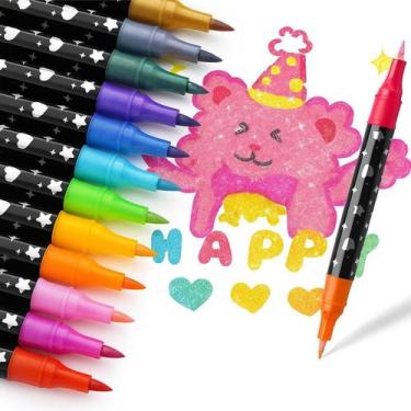 Imagem de Canetas para Colorir com Glitter com 48 Cores Ponta Dupla - Generico