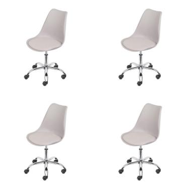 Imagem de Kit 4 Cadeiras Giratória Eames Saarinen Joly Polipropileno Assento Estofado PU Fendi Ba...