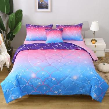 Imagem de Conjunto de edredom JqinHome Mermaid Twin Size 6 peças para meninas