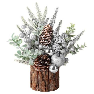 Imagem de Árvore de Natal Hatisan Small Artificial com ornamentos prateados