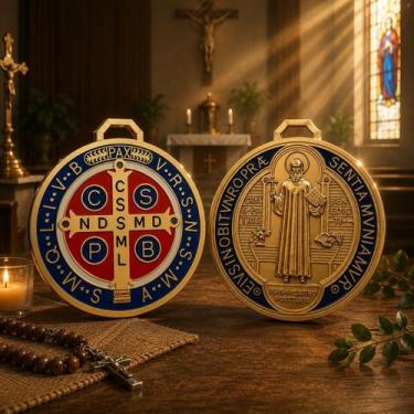 Imagem de Medalhão São Bento 13,5 cm Proteção Espiritual Decoração - JRPRESENTED