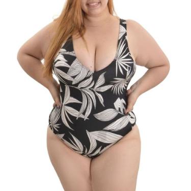 Imagem de Maiô Decote V Transpassado Bojo Removível Plus Size Arsiè, 52, Preto, 