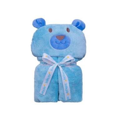 Imagem de Manta Baby Joy Funny 49001 - Urso Azul - Cobertor Infantil com Capuz