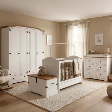 Imagem de Quarto de Bebê Completo 100% MDF com Guarda Roupa Cômoda Berço e Baú S