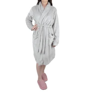 Imagem de Roupão Feminino Danka Fleece Liso Cinza Claro - 0120599, G, Cinza