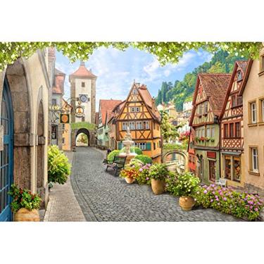 Imagem de Yeele Cenário de cidade medieval europeia romântica de 2,1 x 1,5 m para fotografia Townlet Street Alley, cenário de viagem, cabine fotográfica, vinil, adereços de estúdio