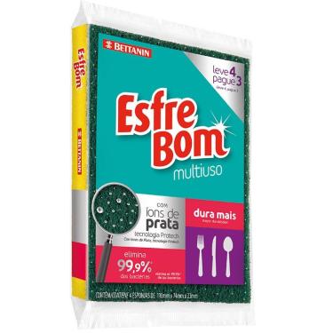 Imagem de Esponja Abrasiva Pacote Com 4 unidades Multiuso, EsfreBom, Verde/Amarelo