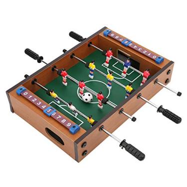 Imagem de Luqeeg Mesa de pebolim de 34,5 cm, mesa de futebol para casa, mini mesa de futebol de madeira para ambientes internos interativos para salas de jogos, arcadas, bares, festas, noite em família