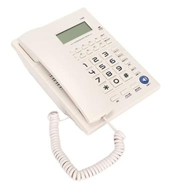 Imagem de Telefone com fio, telefone fixo com tela LED mãos-livres, para home office hotel, telefone de mesa com botão grande telefone com fio,Sem função de modo de perturbação,Branco