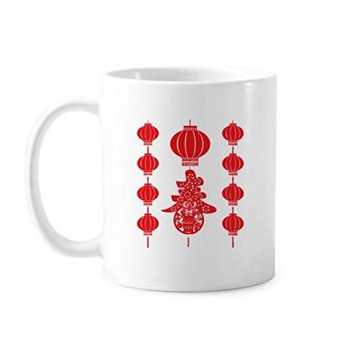 Imagem de Caneca tradicional vermelha com padrão de lanterna chinesa cerâmica cerâmica xícara de café louça