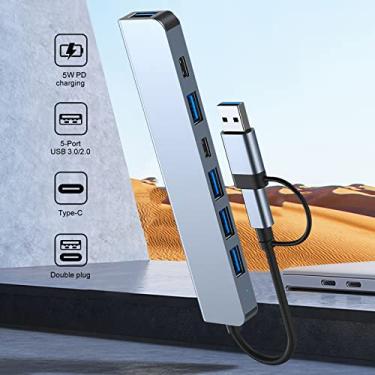 Imagem de Hub USB,2217 USB-A+USB-C Hub Adaptr 7-em-1 Multiporta USB Docking Station com USB3.0+USB2.0 * 4+PD+USB-C Data Port Extension Hub para Laptops Smartphones Desktops