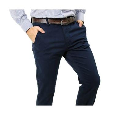 Imagem de Calça Masculina Alfaiataria Sarja Com Elastano Azul Marinho Marca Luxo