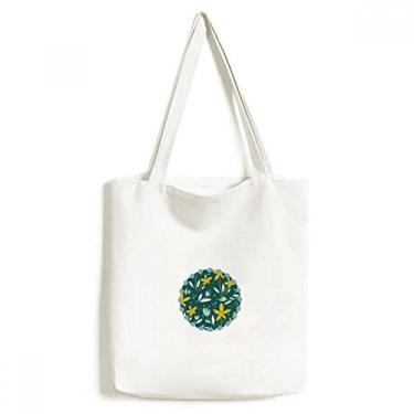 Imagem de Bolsa de lona com flor branca verde amarela bolsa de compras casual bolsa de compras