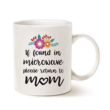 Imagem de MAUAG Caneca de café divertida para a mamãe, se encontrado no micro-ondas, devolva para a mamãe Lindo presente Copo divertido branco, 325 ml