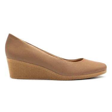 Imagem de Scarpin Usaflex Feminino Couro Salto Anabela Casual AA3811