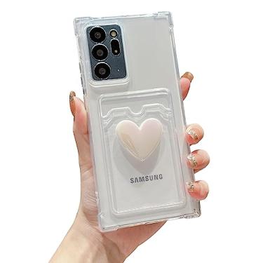 Imagem de Tuokiou Capa de telefone compatível com Samsung Galaxy Note 20 Ultra, capa de telefone com design de coração 3D fofo, capa de proteção macia à prova de choque com porta-cartões para Galaxy Note 20 Ultra de 6,9 polegadas (transparente)