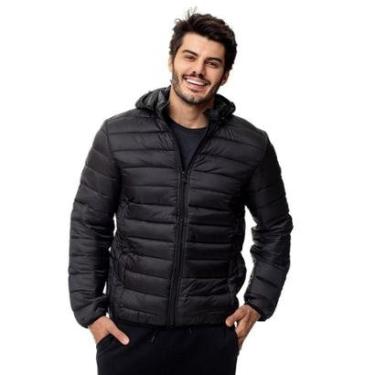 Imagem de Jaqueta Puffer Acolchoada Masculina Com Capuz Removível Preto Emporio Alex-Masculino