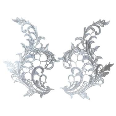 Imagem de UGPLM 2 pçs apliques de renda floral bordado remendos rendas guarnições flor bordado apliques para roupas vestido de noiva jeans, branco