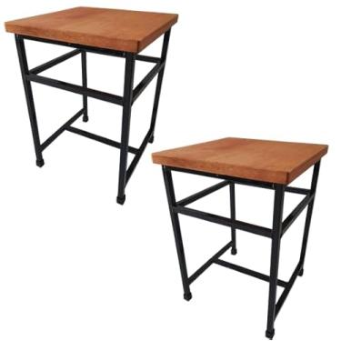 Imagem de Kit 02 Banquinhos Rústicos Feitos em Ferro e Madeira 34x45