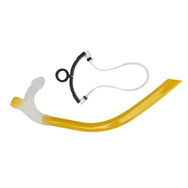 Imagem de Snorkel de natação, tubo de respiração de natação de silicone com arrasto reduzido com cinta de cabeça ajustável, tubo de mergulho com snorkel para adultos profissionais para (Yellow)