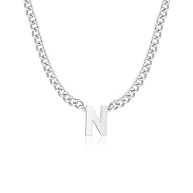 Imagem de Jwicklirrng Colar com inicial A a Z para homens, meninos, aço inoxidável, 6 mm, corrente cubana com pingente de letra inicial para namorado, dia dos pais, joias, presentes, Aço inoxidável, Zircônia