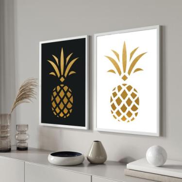 Imagem de Quadros decorativos para sala Abacaxi Dourado Cozinha - Ruart, MOLDURA