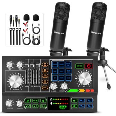 Imagem de Pacote de equipamentos de podcast, mixer de som para DJ TUDO EM UM com microfone de 3,5 mm, troca de voz/interface de áudio/mixer de áudio para transmissão ao vivo/jogos/gravação/cantar/PC/smartphone