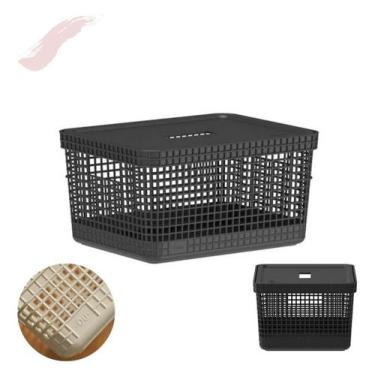 Imagem de Cesto Organizador Com Tampa  de Plástico 8 Litros - Ou, Preto