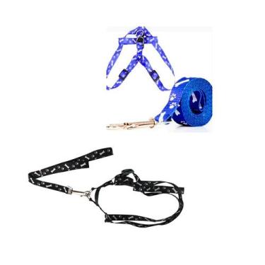 Imagem de Kit 2 Coleira Peitoral Cachorro Ajustavel Azul e Preto - Bwx