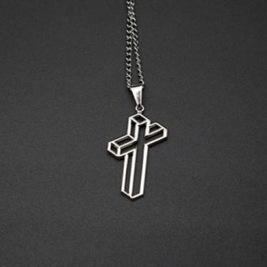 Imagem de Colar Corrente Prata Prateado Cruz Crucifixo Vazado 3D feminino dourad