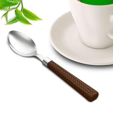 Imagem de Conjunto com 6 colheres p/chá de aço inox c/cabo de plástico rattan ma