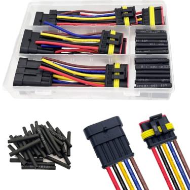 Imagem de Twippo Kit de 6 conectores de 16 AWG 5 pinos conectores de fio à prova d'água 5 pinos conectores elétricos automotivos desconexão rápida 5 conectores de fio com fio de calibre 16 e kit de tubulação