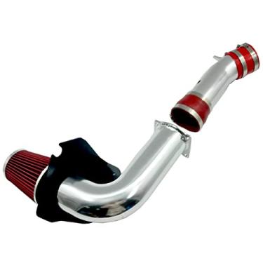 Imagem de Kit de admissão de ar frio de 7,5 cm com escudo térmico + filtro compatível com motor Ford Mustang 3.8L V6 1999-2004 transmissão automática e manual (vermelho)