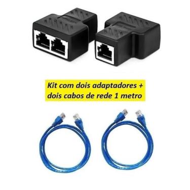 Imagem de Kit Adaptador Duplicador Cabo Rede Rj45 + 2 Cabo 1M Internet - Xtrad