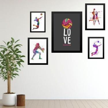 Imagem de Kit 5 Quadros Decorativos Vôlei - Love - com vidro - Quadros On-line, 