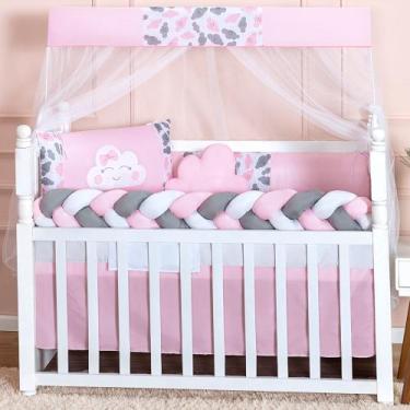 Imagem de Kit Berço Nuvem 11 Peças Trança Menino Menina - Larissa Baby, Rosa
