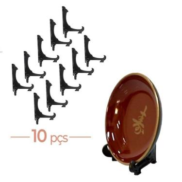 Imagem de Kit 10 Peças Suporte Para Pratos e Azulejos Preto 9cm - ARTE CHARAO