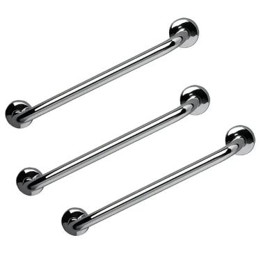Imagem de Barra de Apoio 60cm Inox Kit 3 Unidades Banheiro Acessibilidade Idoso Cadeirante Deficiente Suporte Corrimao Escada Segurança