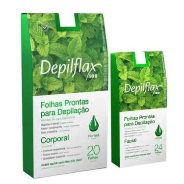 Imagem de Kit 20 Folhas de Cera Depilatória Corporal e 24 Folhas Facial Hortelã 