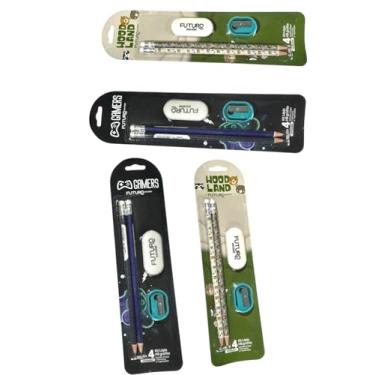 Imagem de Kit material Escolar contendo 8 Lápis HB + 4 Borrachas + 4 Apontadores