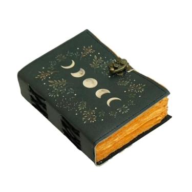 Imagem de Diário de couro vintage, Grimório, fases da lua, sol e lua, livro de feitiços em branco, diário de sombras, antiguidade, feito à mão, bordas, papel vintage, caderno de esboço, caderno de desenho,