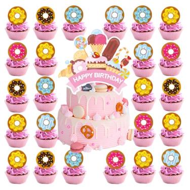 Imagem de 25pcs Donut Birthday Party Supplies,Donut Birthday Party Cupcake Toppers for Kids Gift Birthday Party Favors Kid's Candyland Birthday Party cake Decoration