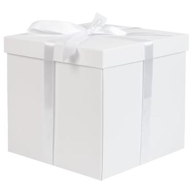 Imagem de Jaywayang Caixa de presente grande de 25,4 cm com tampa e fita, caixa de presente branca com enchimento de papel para aniversário, casamento, dia dos namorados, dia das mães, presente de aniversário.