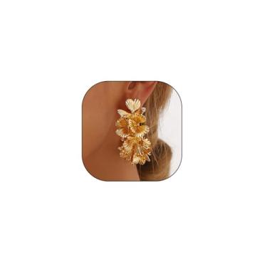 Imagem de Brincos grossos de ouro para mulheres, brincos de argola aberta em forma de C exagerados, leves, hipoalergênicos, florais, joias presentes, Large, Ferro, Sem pedra preciosa