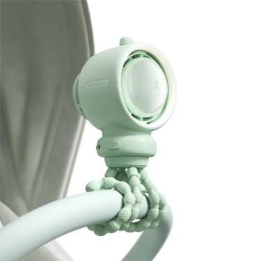 Imagem de Ventilador para carrinho de bebê JISULIFE, sem lâminas, seguro, grande, para berço, mesa, recarregável, bateria portátil, Air Turbo, LED, luz noturna, grau alimentício, para mães, pais, amigos, verde