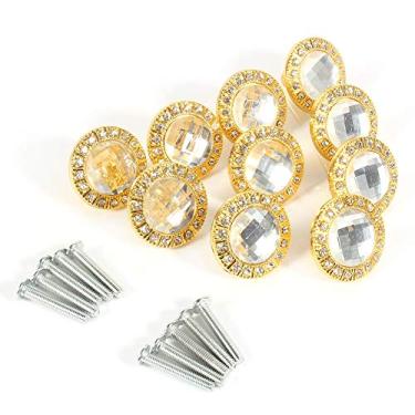 Imagem de Maçaneta de Porta de Vidro Cristalino, Puxador de Gaveta de Armário Com Dourado Com Brilhante Embutido para Porta de Gaveta de Armário Com 10 Peças