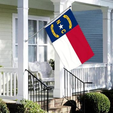 Imagem de Bandeira do estado da Carolina do Norte de 3 camadas 6,5 x 9,5 m 150D poliéster dupla face exterior resistente cores vivas com cabeçalho de lona durável e 2 ilhós de latão